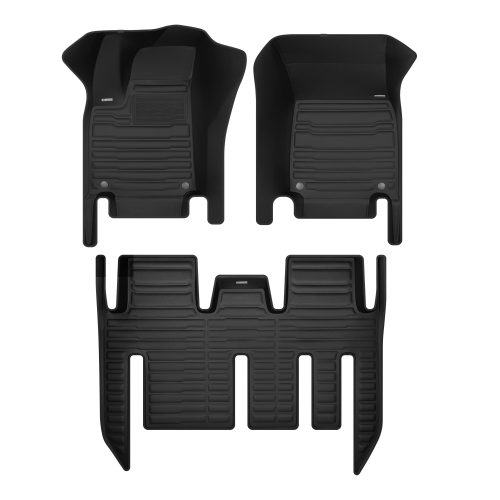 A set of black TuxMat car floor mats for Tesla Model X models.