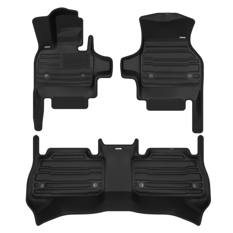 A set of black TuxMat car floor mats for BMW iX models.