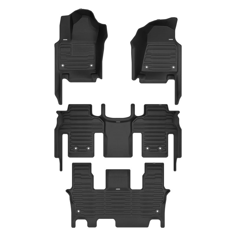 A set of black TuxMat car floor mats for Jeep Wagoneer models.