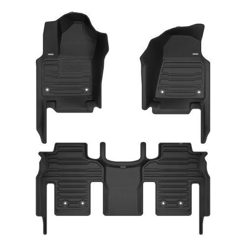 A set of black TuxMat car floor mats for Jeep Grand Wagoneer models.