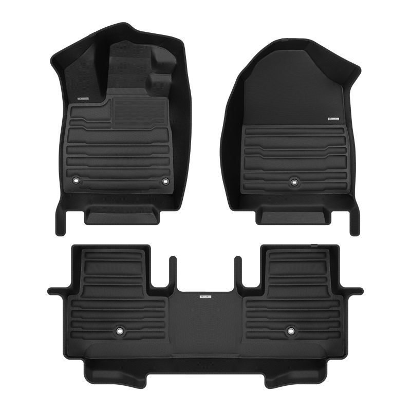 A set of black TuxMat car floor mats for Honda Pilot models.