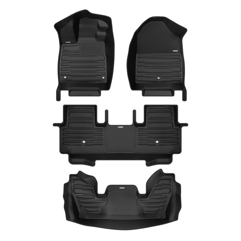 A set of black TuxMat car floor mats for Honda Pilot models.