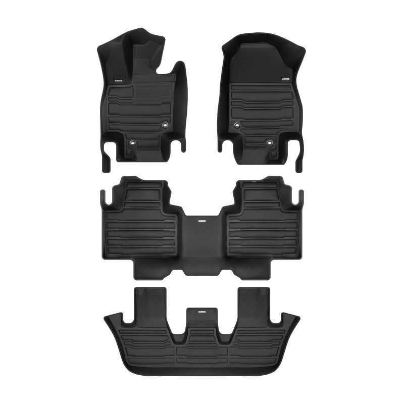 A set of black TuxMat car floor mats for Toyota Grand Highlander models.