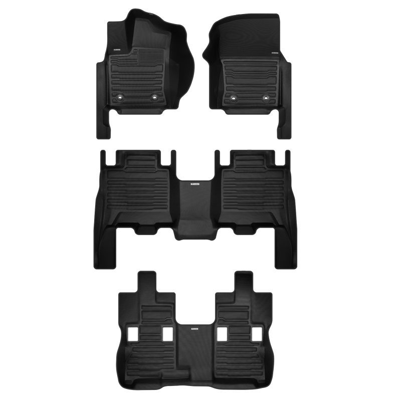 A set of black TuxMat car floor mats for Toyota Sequoia models.