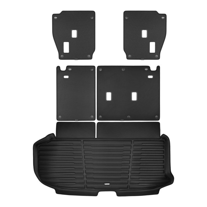 A set of black TuxMat trunk mats for Toyota Grand Highlander models.