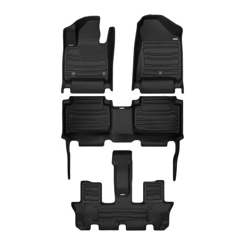 A set of black TuxMat car floor mats for Hyundai Santa Fe models.