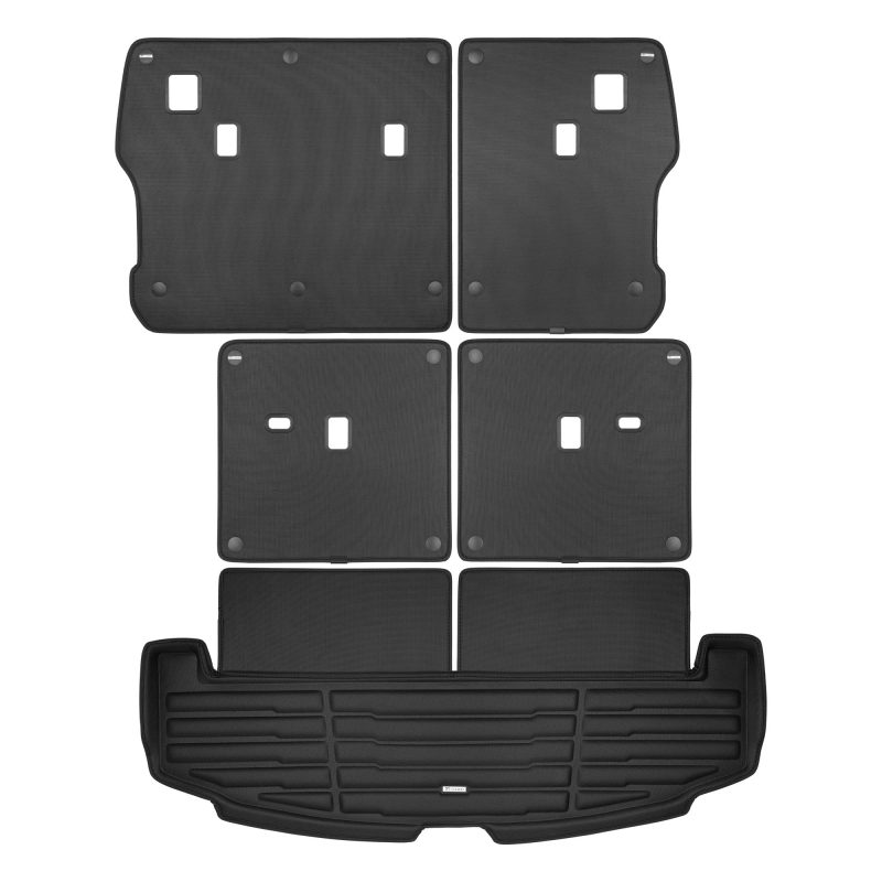 A set of black TuxMat trunk mats for Hyundai Santa Fe models.