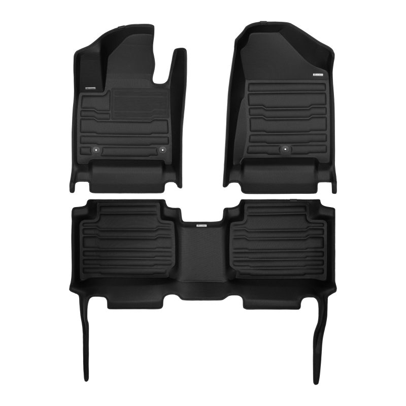 A set of black TuxMat car floor mats for Hyundai Santa Fe models.