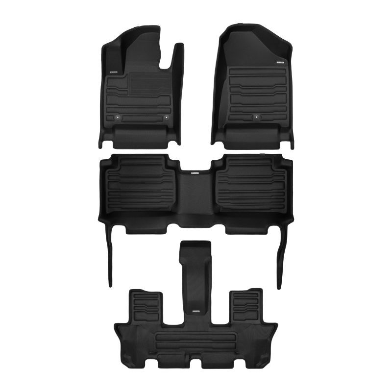 A set of black TuxMat car floor mats for Hyundai Santa Fe models.