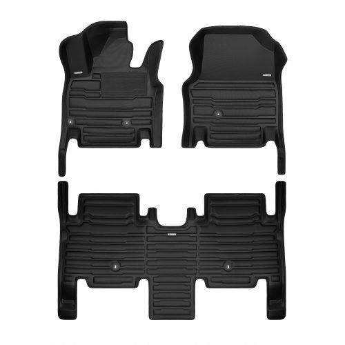 A set of black TuxMat car floor mats for Kia EV9 models.