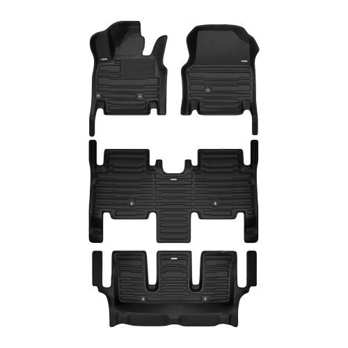 A set of black TuxMat car floor mats for Kia EV9 models.