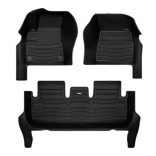 A set of black TuxMat car floor mats for Tesla Model 3 models.