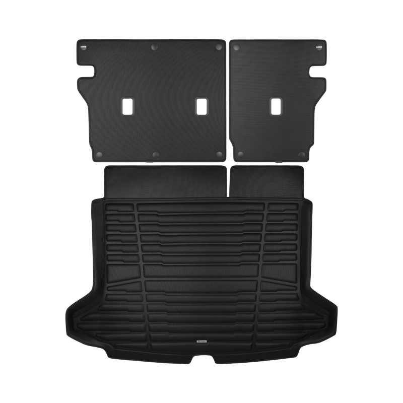 A set of black TuxMat trunk mats for Chevrolet Blazer EV models.