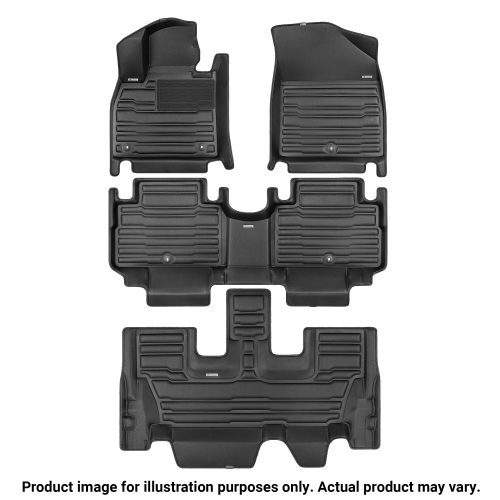 A set of black TuxMat car floor mats for Kia EV9 models.